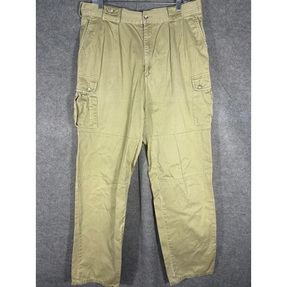 Willis & Geiger Outfitters Mens 36x34 Khaki Cotton Pleated Cargo Pants Safari